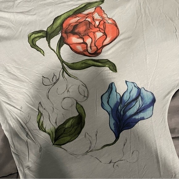 GO International Floral Print Light Blue 3/4 Sleeve Draped Top Size XS - Picture 8 of 9